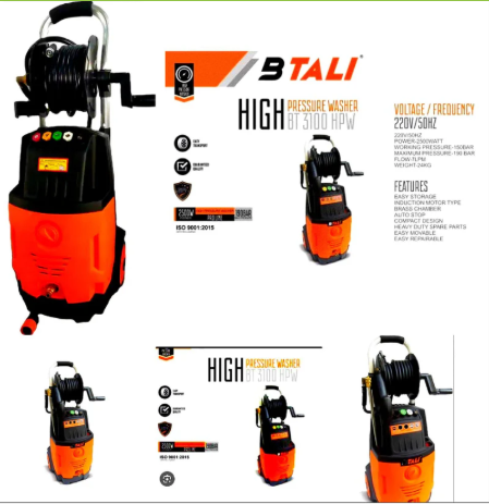 مضخة غسيل سيارت ماتور 5فالات سلك 6متر 195بار